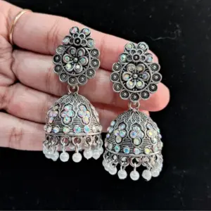 Women's Silver Color Oxidised Earrings