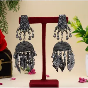Women's Silver Color Oxidised Big Jhumka Earrings