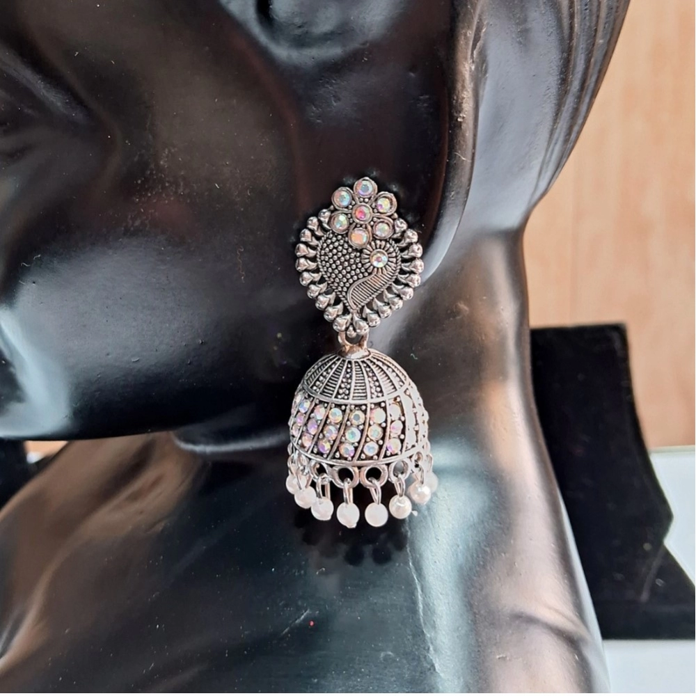 Women's Silver Color Oxidised Earrings - Image 3