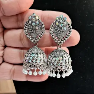 Women's Silver Color Oxidised Earrings