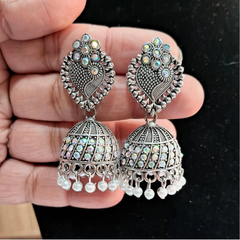 Women's Silver Color Oxidised Earrings