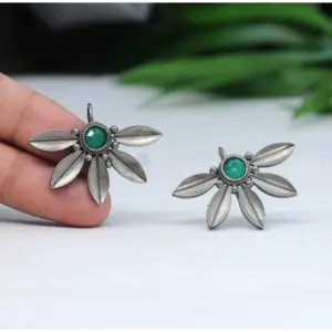 Women's Green Color Oxidised Earrings