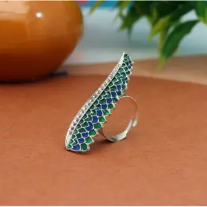 Women's Green Color Meenakari Work Oxidised Adjustable Ring