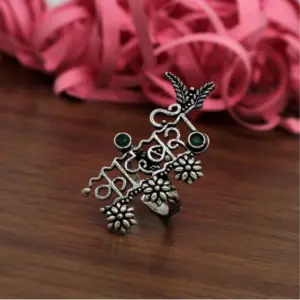 Women's Green Color Oxidised Adjustable Ring