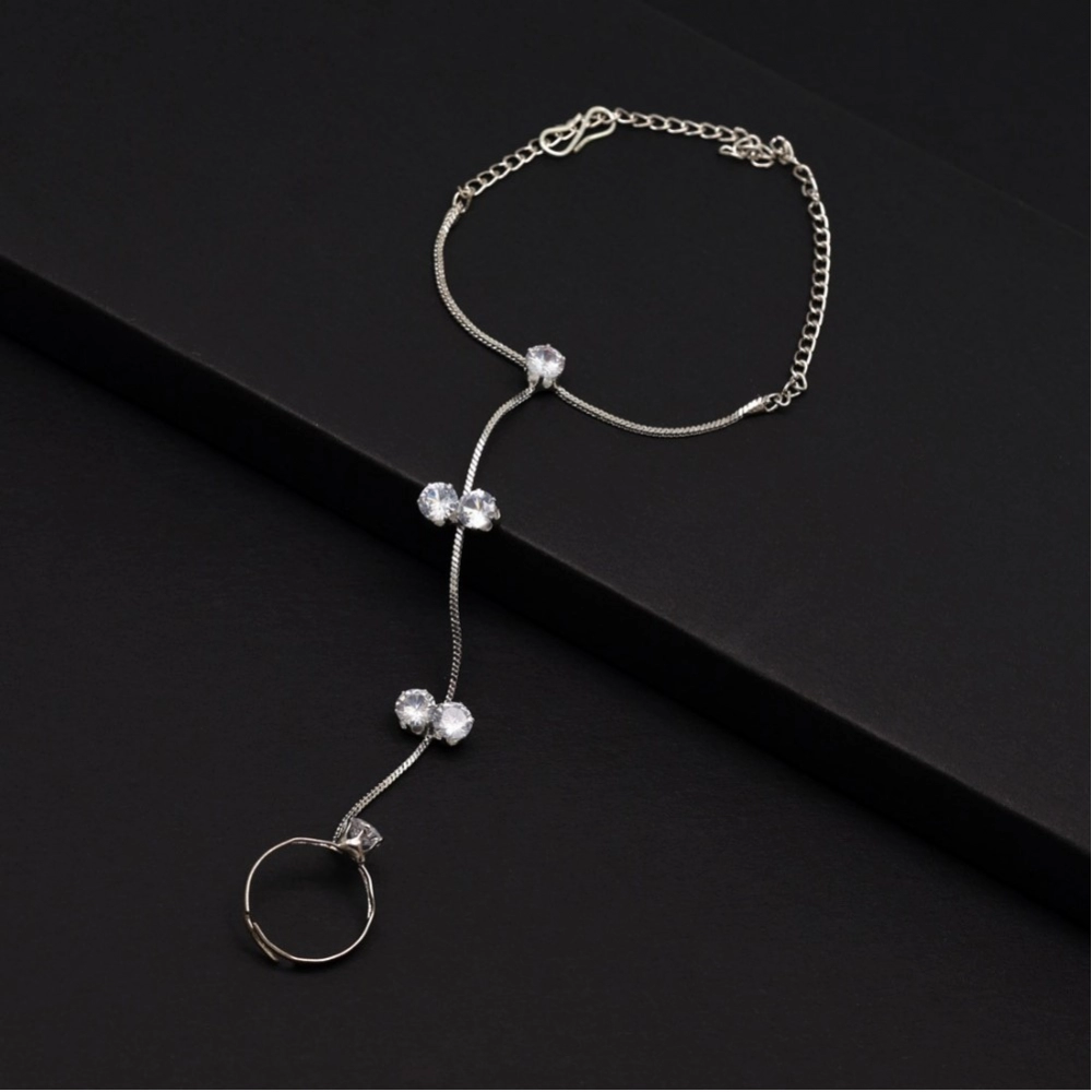 Women's White Color Rhinestone Hathphool Adjustable Bracelet - Image 3