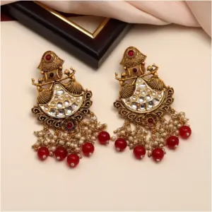 Women's Maroon Color Kundan Earrings