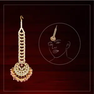 Women's Dark Peach Color Kundan Maang Tikka