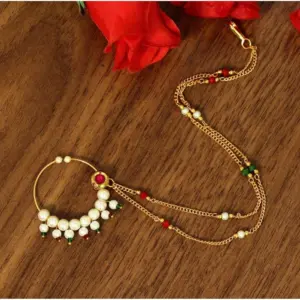 Women's Rani & Green Color Nose Nath