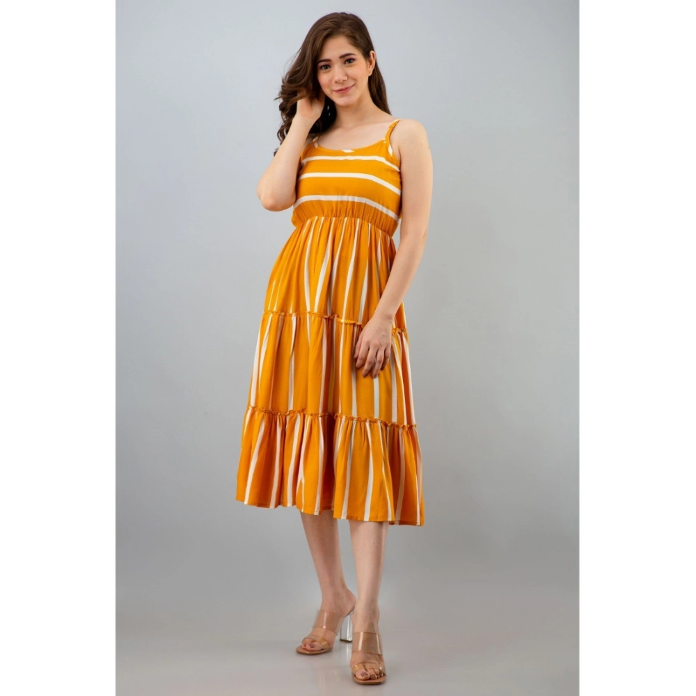 Women's Casual Sleeveless Striped Crape Dresses (Mustard) - Image 3