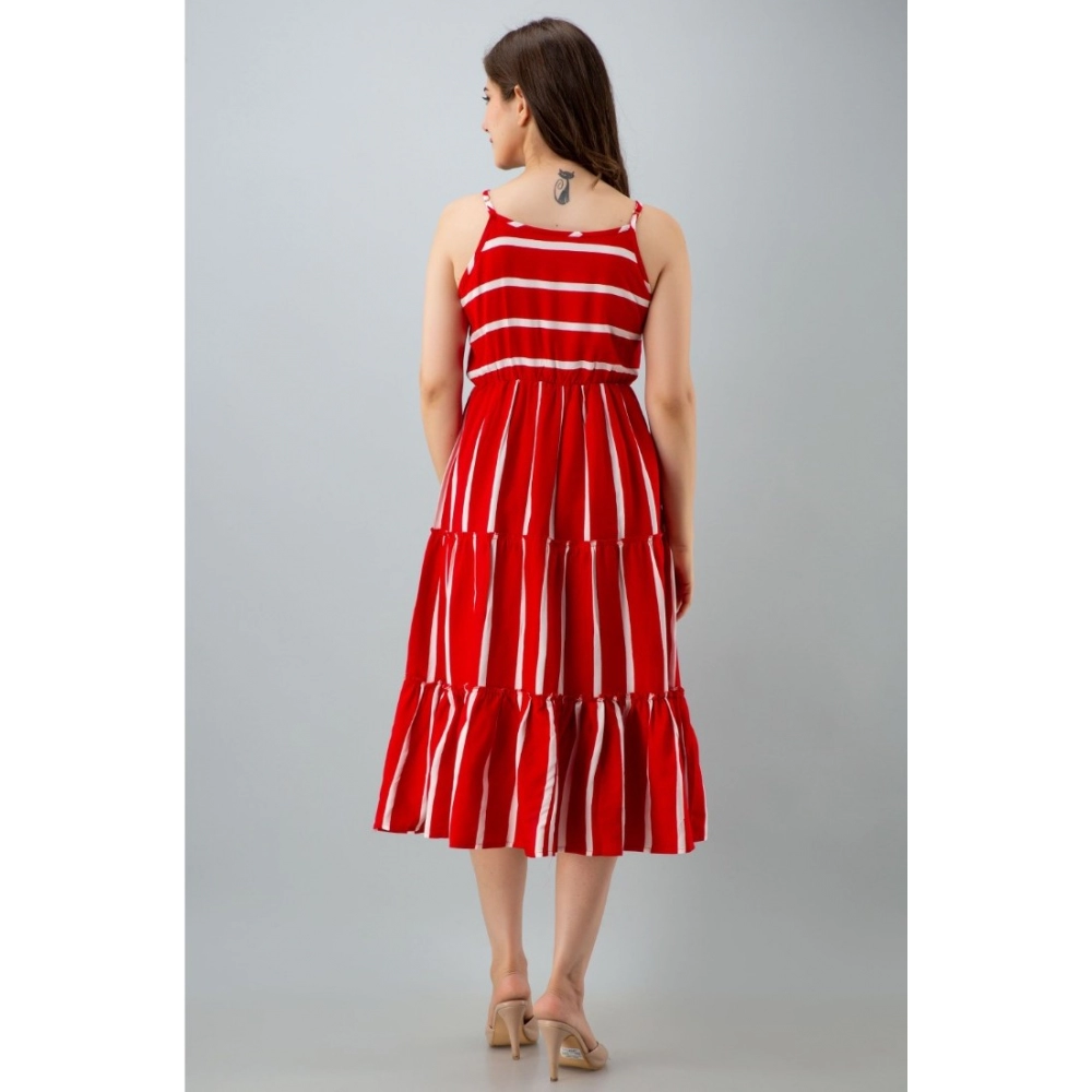 Women's Casual Sleeveless Striped Crape Dresses (Red) - Image 5