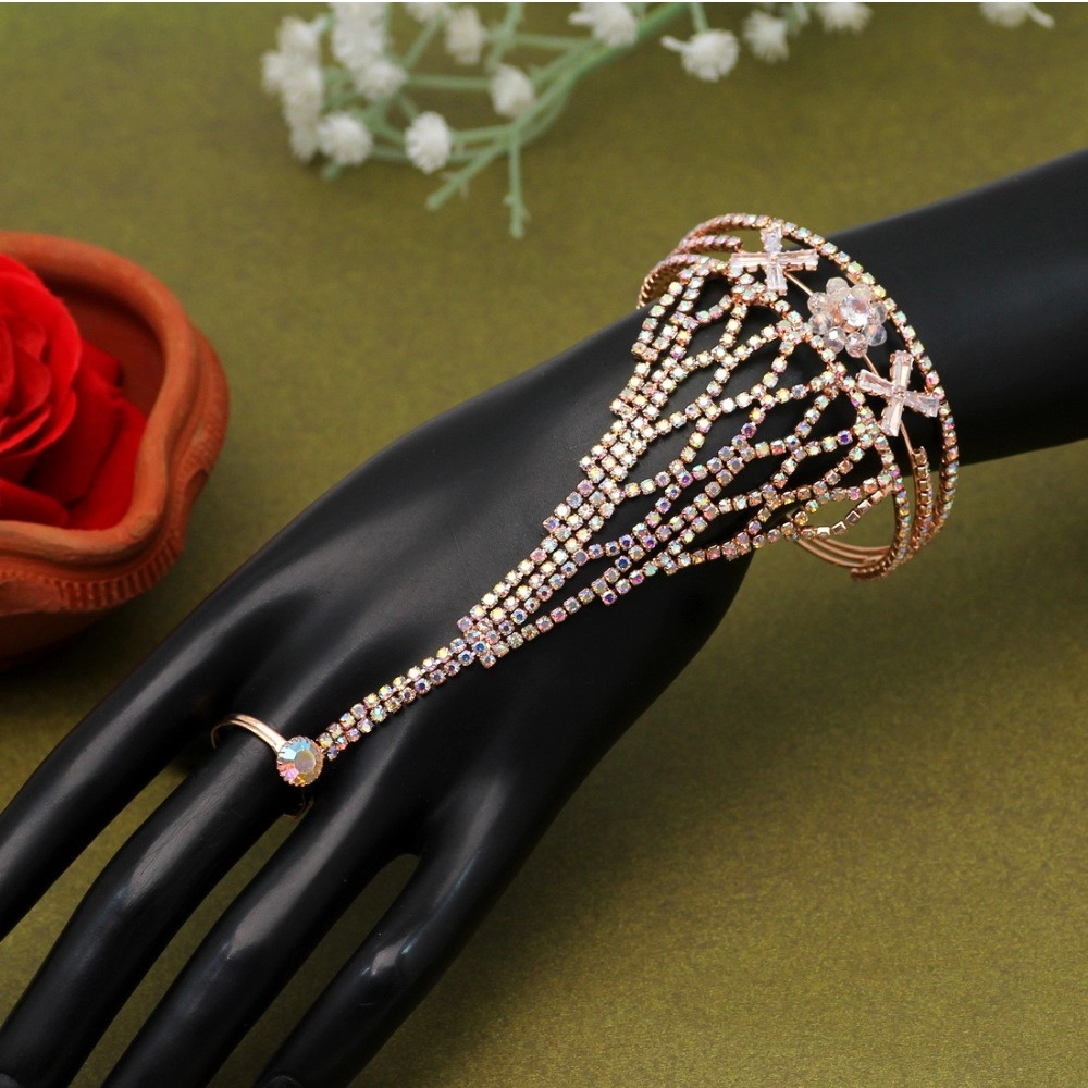 Women's Rainbow Color Rose Gold Hathphool Adjustable Bracelet