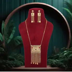 Women's Red & Green Color Gold Plated Necklace Set Adjustable Chain