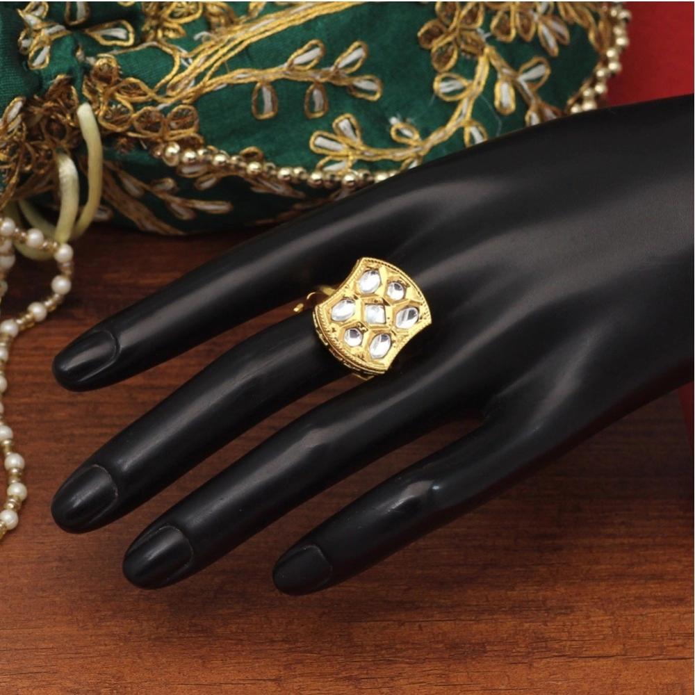 Women's White Color Kundan Ring For Women Adjustable Ring - Image 2