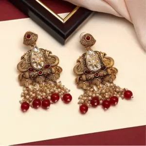 Women's Maroon Color Kundan Earrings