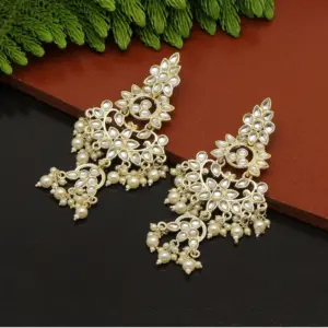 Women's White Color Kundan Earrings
