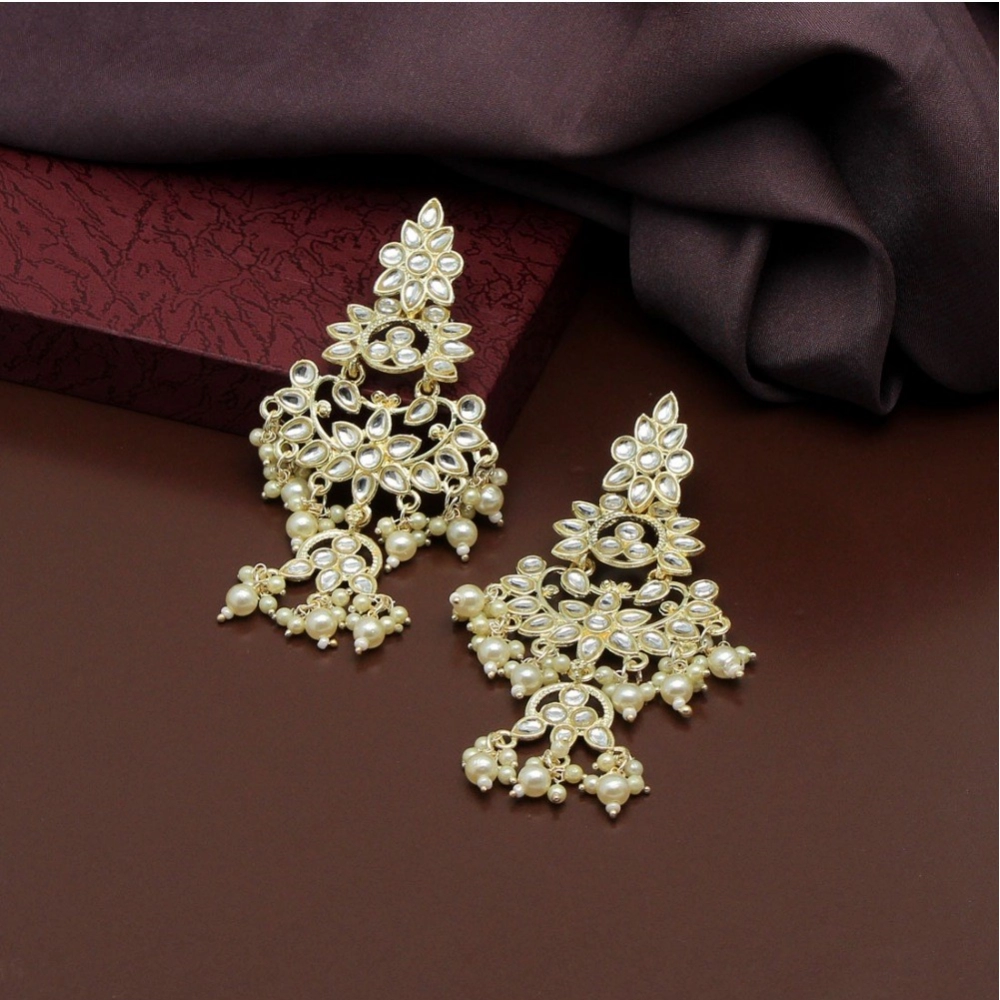 Women's White Color Kundan Earrings - Image 2