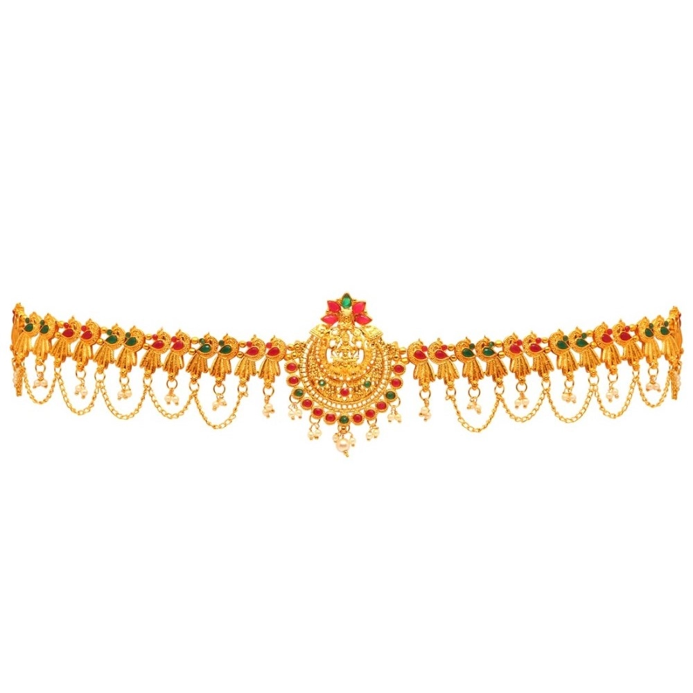 Women's Maroon & Green Color Glass Stone Kamarband Adjustable Chain - Image 2