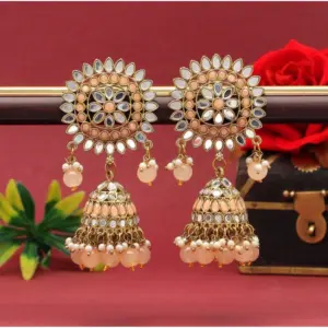 Women's Peach Color Mirror Earrings