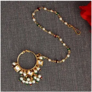 Women's Maroon & Green Color Nose Nath