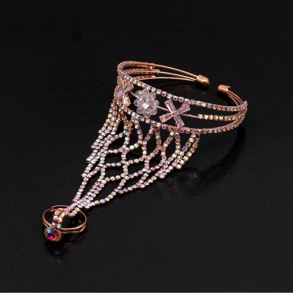 Women's Rainbow Color Rose Gold Hathphool Adjustable Bracelet - Image 2