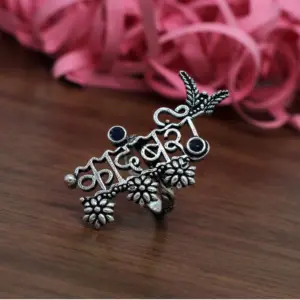 Women's Blue Color Oxidised Adjustable Ring