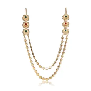 Women's Maroon & Green Color Gold Plated Hair Pin / Juda Pin