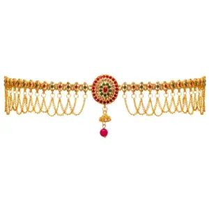 Women's Maroon & Green Color Glass Stone Kamarband Adjustable Chain