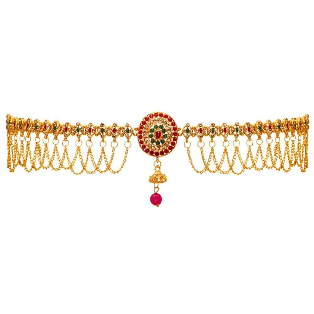 Women's Maroon & Green Color Glass Stone Kamarband Adjustable Chain