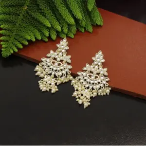 Women's White Color Kundan Earrings