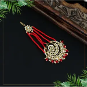 Women's Red Color Kundan Maang Pasa