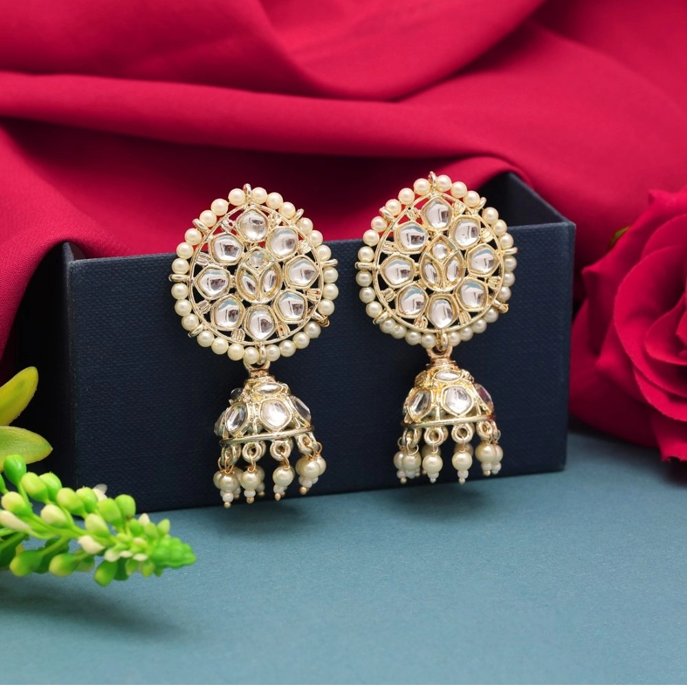 Women's White Color Kundan Earrings