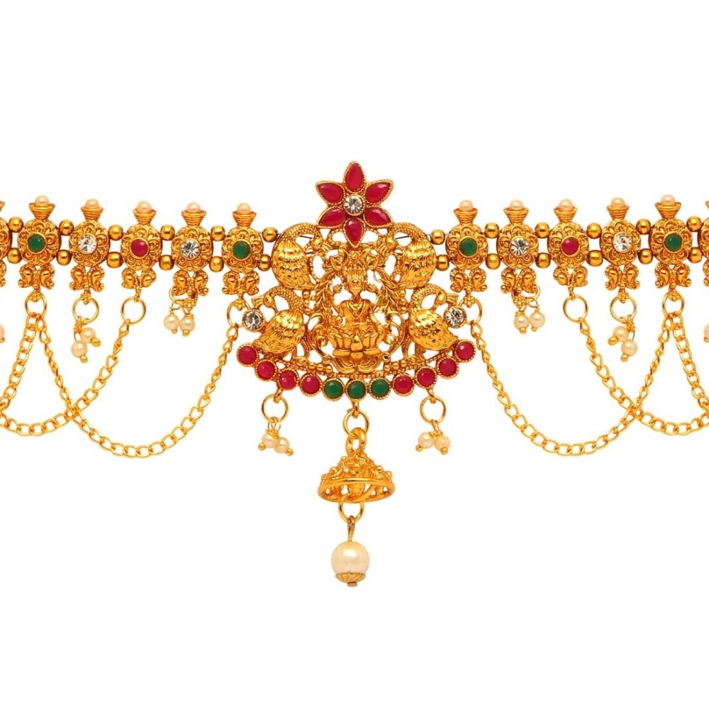 Women's Maroon & Green Color Glass Stone Kamarband Adjustable Chain - Image 4