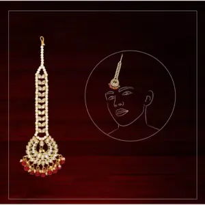 Women's Maroon Color Imitation Pearl & Kundan Maang Tikka