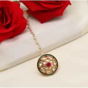 Women's Maroon & Green Color Kundan Meena Borla Tikka