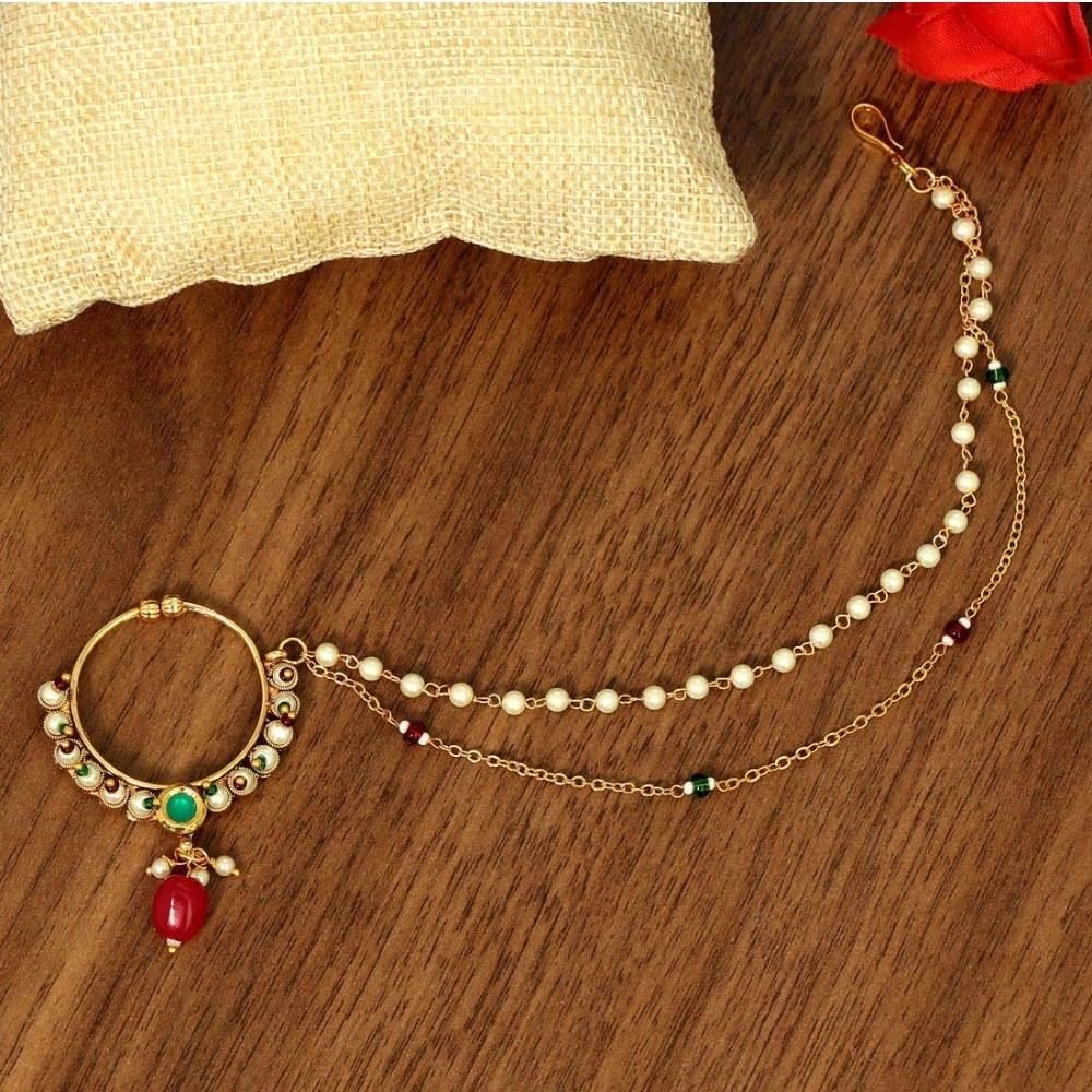 Women's Maroon & Green Color Nose Nath