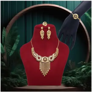 Women's Gold Color Gold Plated Necklace Set Adjustable Ring