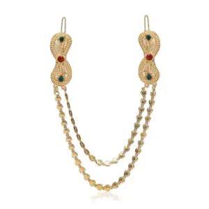 Women's Maroon & Green Color Gold Plated Hair Pin / Juda Pin