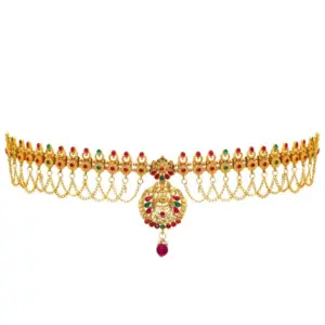 Women's Maroon & Green Color Glass Stone Kamarband Adjustable Chain