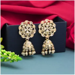 Women's White Color Kundan Earrings