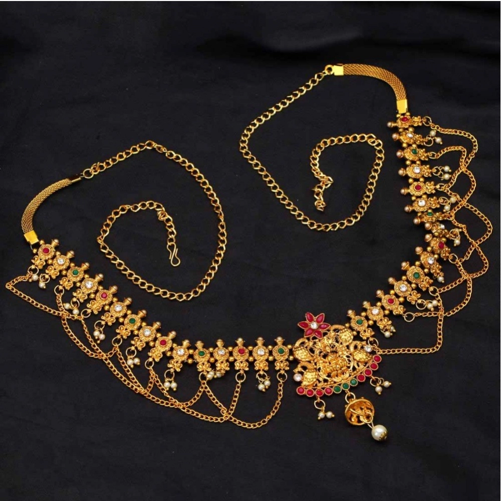 Women's Maroon & Green Color Glass Stone Kamarband Adjustable Chain - Image 3