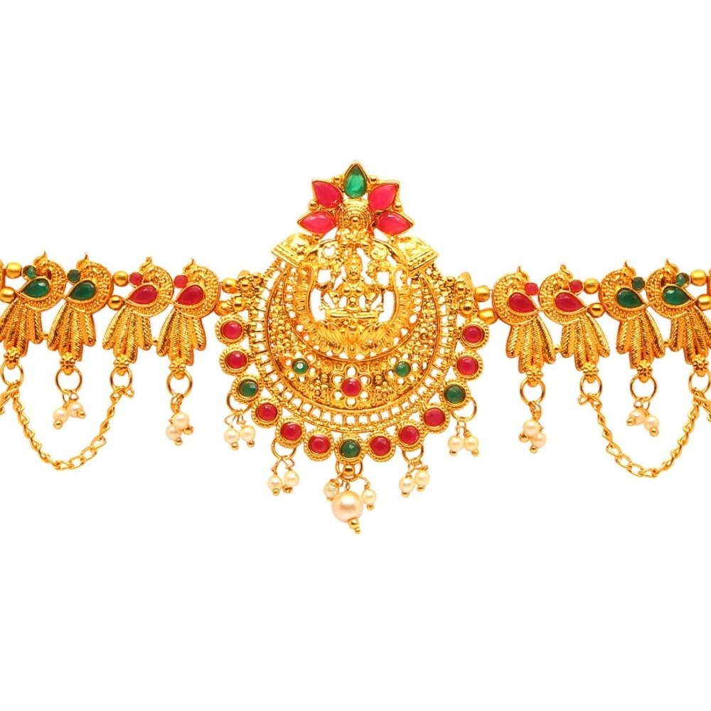 Women's Maroon & Green Color Glass Stone Kamarband Adjustable Chain - Image 4