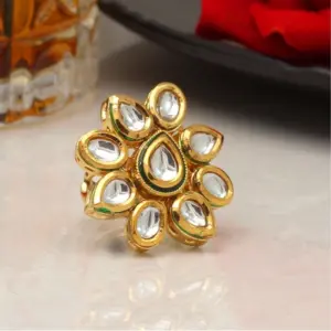 Women's White Color Kundan Meenakari Finger Ring For Women Adjustable Ring