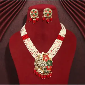 Women's Red Color Long Meenakari Necklace Set