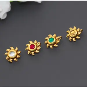 Women's Multi Color Kundan Nose Pin Combo Of 4 Pieces
