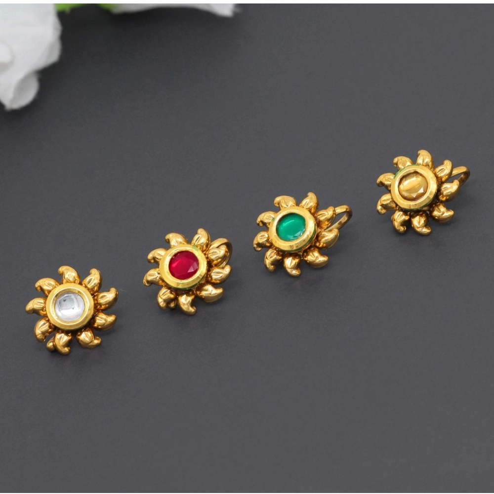 Women's Multi Color Kundan Nose Pin Combo Of 4 Pieces