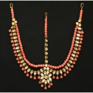 Women's Peach Color Kundan Work Matha Patti