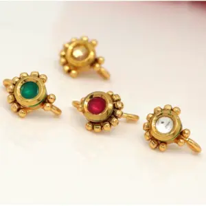 Women's Multi Color Kundan Nose Pin Combo Of 4 Pieces