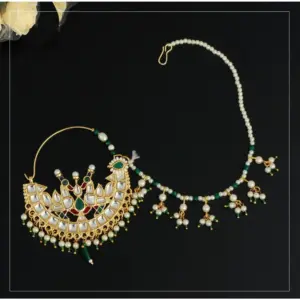 Women's Green Color Glass Stone Nose Nath