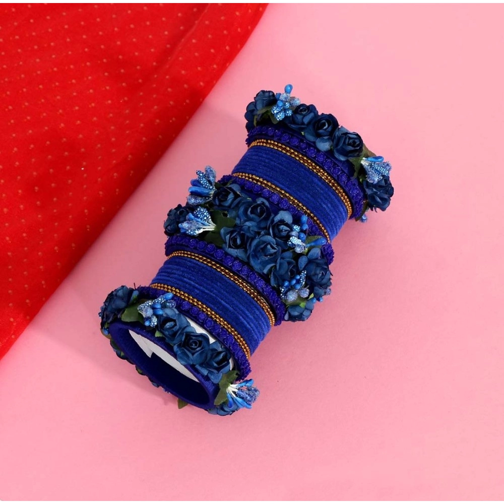 Women's Blue Color Rose Floral Bangles Set: 2.4