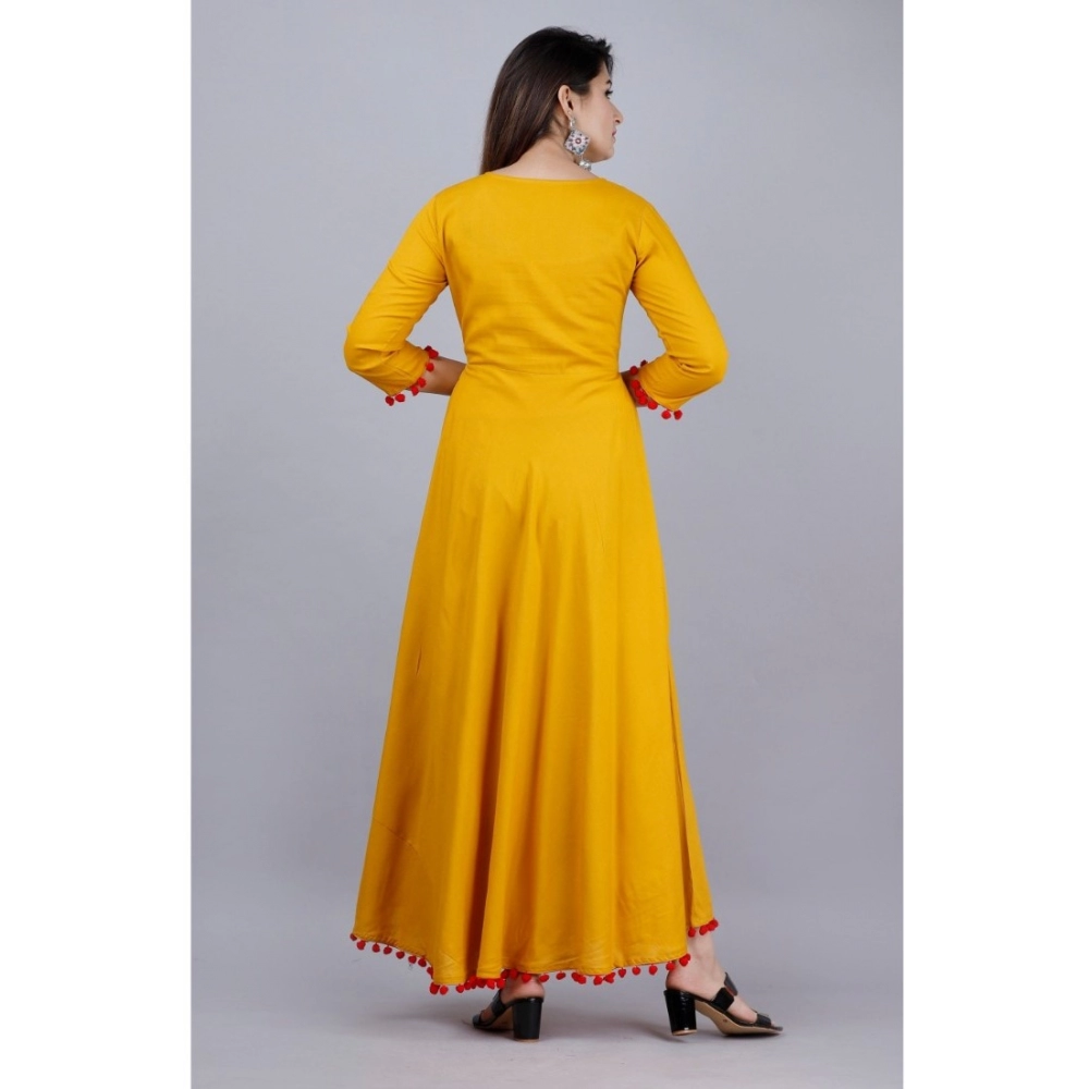 Women's Casual 3/4th Sleeve Embroidered Viscose Rayon Kurti (Mustard) - Image 5